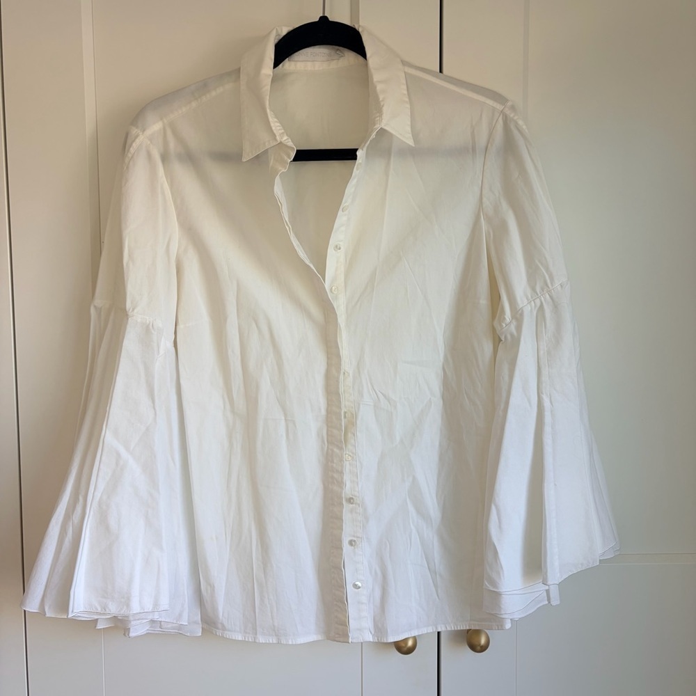 Anne Fontaine Antonina White Button Down Shirt with Bell Sleeves | 44